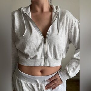Light Grey Cropped Sweat Set Sweatsuit.